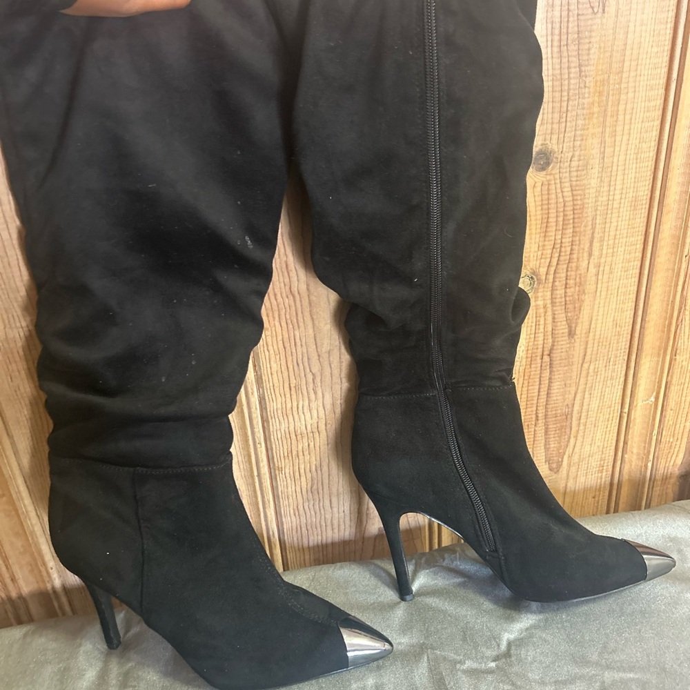 DSW Black Boots with Chrome Toe